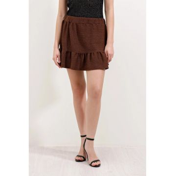 Fusta mini -  texturata - detalii cu volane - maro - poliester-lycra