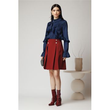 Fusta Moze office din stofa burgundy cu nasturi si pliuri Fusta Moze office din stofa burgundy cu nasturi si pliuri