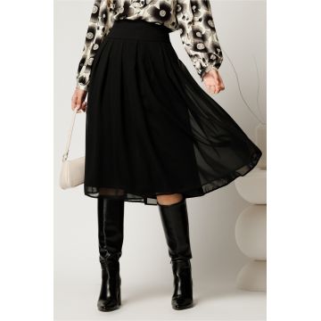 Fusta neagra eleganta din voal cu pliuri Fusta neagra eleganta din voal cu pliuri
