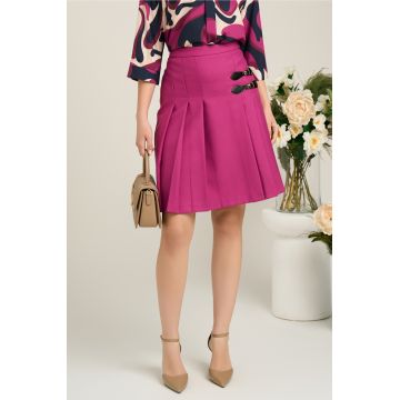 Fusta office din stofa fucsia cu catarame si pliuri Fusta office din stofa fucsia cu catarame si pliuri