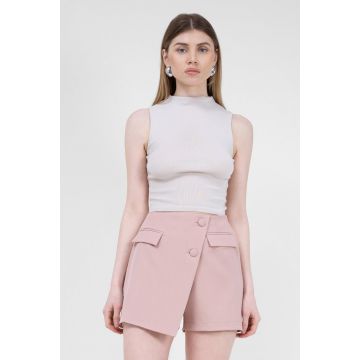 Fusta pantalon asimetrica cu buzunare roz pastel