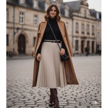 Fusta plisata crem si curea