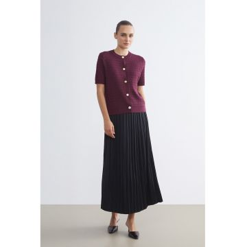 Fusta plisata cu snur de ajustare in talie