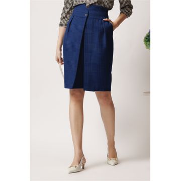 Fusta scurta office albastra cu croi lalea si decupaj in talie Fusta scurta office albastra cu croi lalea si decupaj in talie