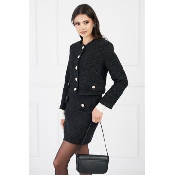 Fusta Simina neagra din tweed cu insertii din fir lurex Fusta Simina neagra din tweed cu insertii din fir lurex