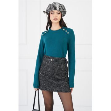 Fusta Simona neagra cu paiete si curea in talie