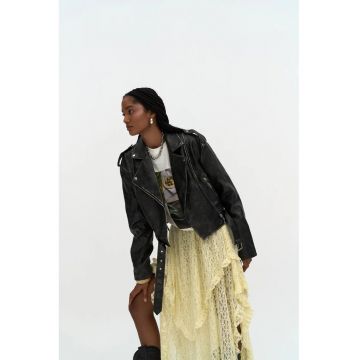 Fusta  asimetrica - galben chihlimbar - dantela