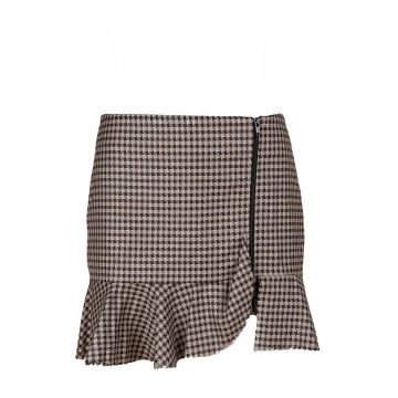 Fusta Brown Print cu volan nefinisat