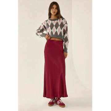 Fusta dama -  Fusta Maxi Satin - visiniu - poliester