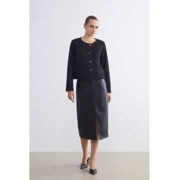 Fusta din piele ecologica cu slit frontal