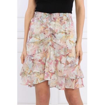 Fusta  din sifon cu terminatie cu volane Roz