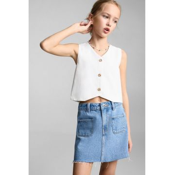 Fusta dreapta din denim cu terminatie nefinisata