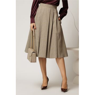 Fusta DY Fashion clos cu carouri bleu si bej cu pliuri