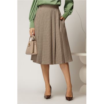 Fusta DY Fashion clos cu carouri negru maro cu pliuri