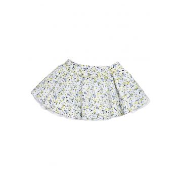 Fusta fetita  alb - bumbac - model floral - croiala evazata - talie elastica