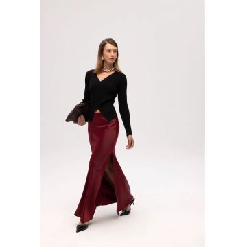 Fusta  Fusta din satin - Rosu Burgund -