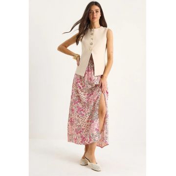 Fusta -  fusta maxi cu model inflorat - roz garoafa - textil -