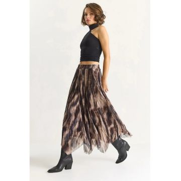 Fusta  Fusta Midi Asimetrica cu Talie Inalta - Multicolor - Textil