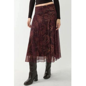 Fusta  fusta petrecuta midi - detalii volane - maro moka - textil