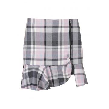 Fusta Gray Print cu volan nefinisat