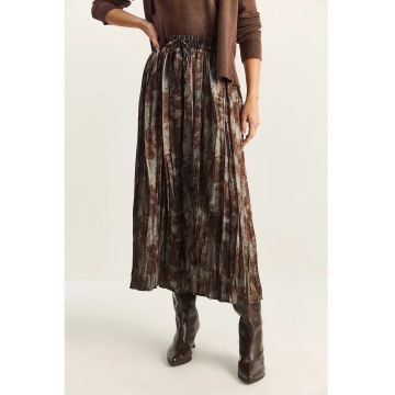 Fusta lunga  cu talie inalta - banda elastica - maro cafeniu - poliester