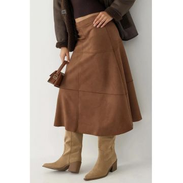 Fusta lunga  din piele intoarsa - talie inalta - culoare maro camel