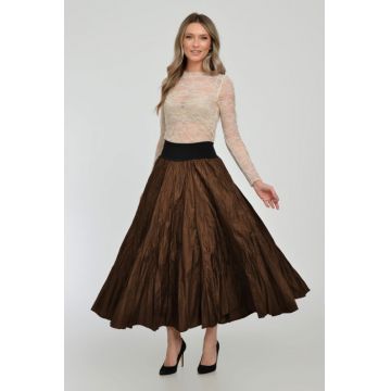 Fusta lunga din vascoza, in 15 clini, din tafta maro roscat metalizat