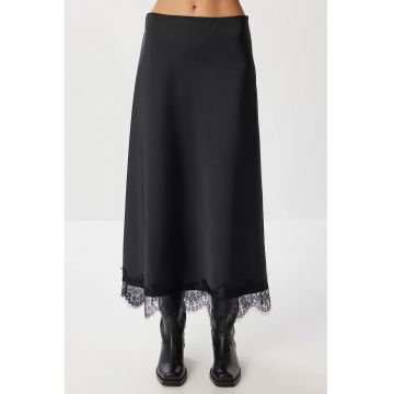 Fusta lunga - Happiness Istanbul - satin - talie elastica - negru