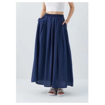 Fusta lunga  talie inalta - buzunare - bleumarin