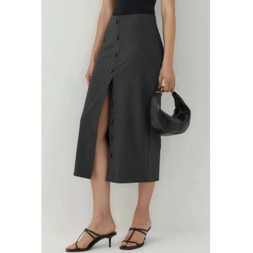 Fusta lunga  tip creion - talie inalta - inchidere cu nasturi - gri - textil