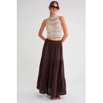 Fusta maxi -  bumbac - maro - textil