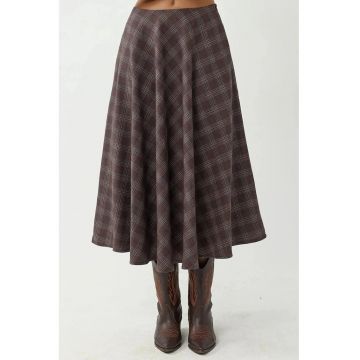 Fusta maxi -  carouri - croiala in A - rosu - textil