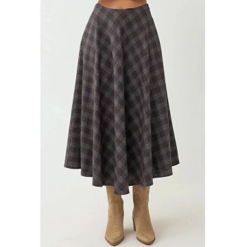 Fusta  maxi - carouri - maro nuca - textil