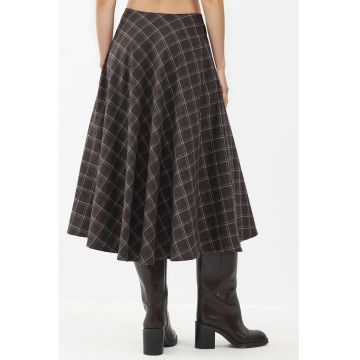Fusta maxi -  carouri - talie normala - maro - textil