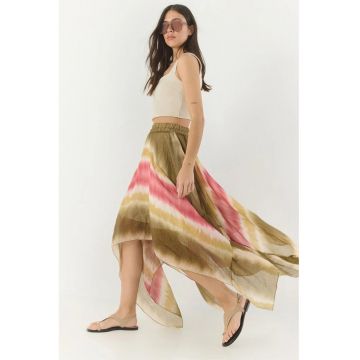 Fusta maxi -  cu captuseala - degrade - verde-roz - tul