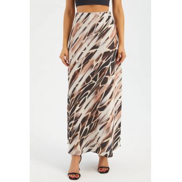Fusta maxi dama -  textil - talie inalta - animal print - multicolor