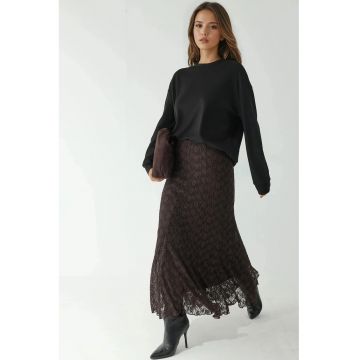 Fusta maxi -  dantela - talie inalta - maro castaniu