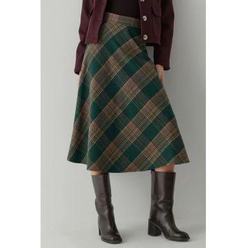 Fusta maxi -  linie A - fermoar - verde - textil