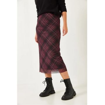 Fusta maxi -  model in carouri - visiniu - textil