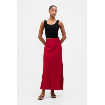 Fusta maxi satinata cu slit lateral