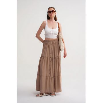 Fusta maxi  talie inalta - maro camel - textil