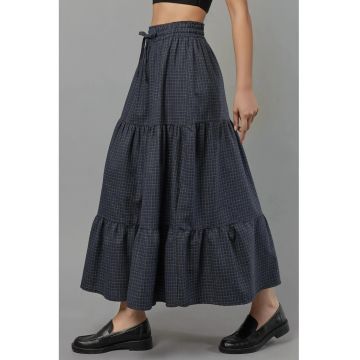 Fusta maxi -  volane - Oxford Blue - textil