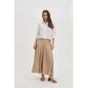 Fusta midi  bej - bumbac - talie elastica - evazata -