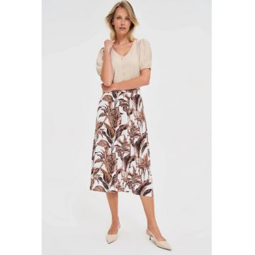 Fusta midi brown cu imprimeu floral
