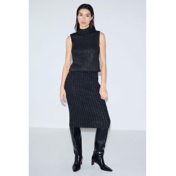 Fusta midi cambrata cu design stralucitor - Negru -