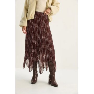 Fusta midi -  carouri - captusita - maro - textil