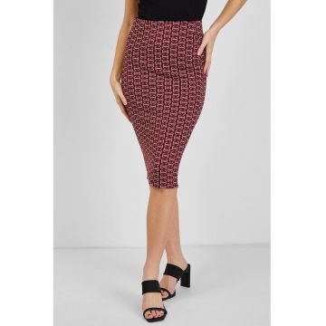 Fusta midi cu croiala cambrata si model