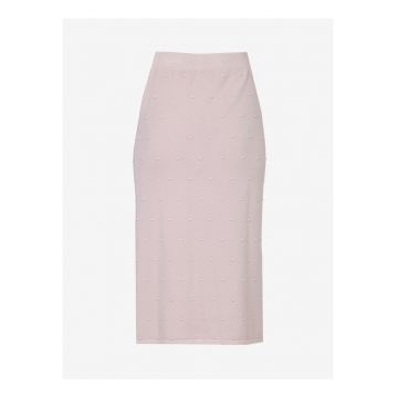 Fusta midi cu croiala dreapta si detalii texturate - Roz pal