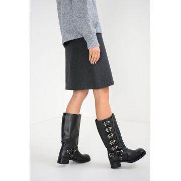 Fusta midi cu croiala dreapta si model uni