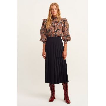 Fusta midi cu pliuri si talie elastica